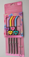 "Conversation Heart" Stainless Steel Straw Set - Valentines Day