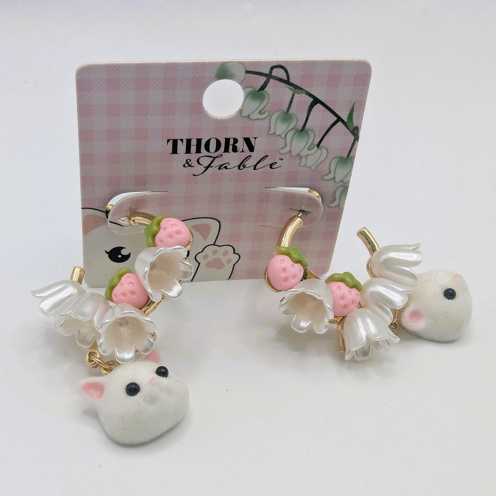 Thorn & Fable Floral Cat Head Hoop Earrings