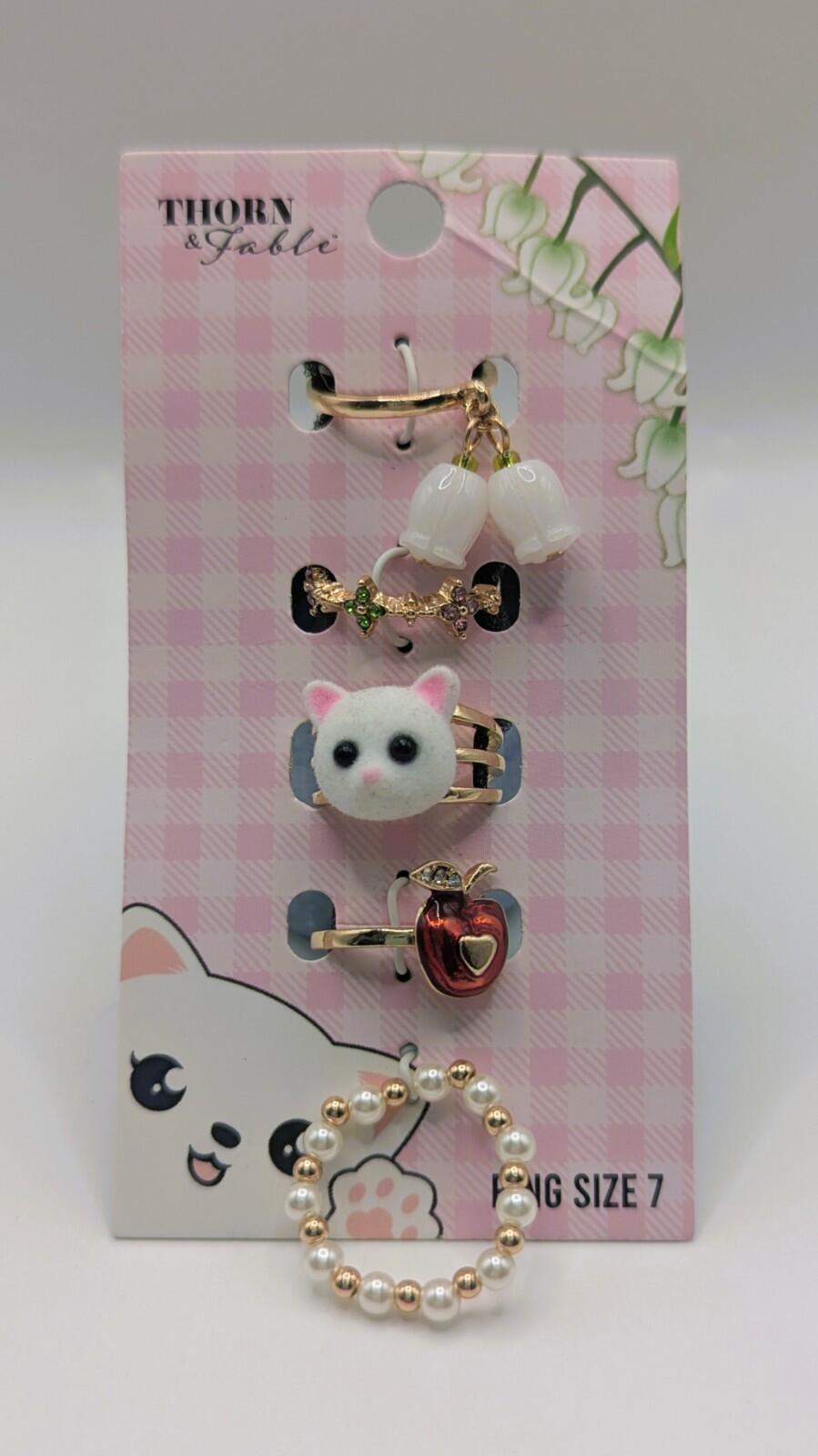 Thorn & Fable Cat Apple Ring Set