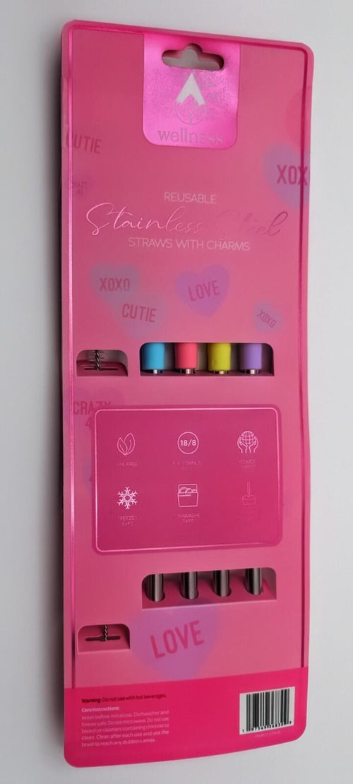 "Conversation Heart" Stainless Steel Straw Set - Valentines Day