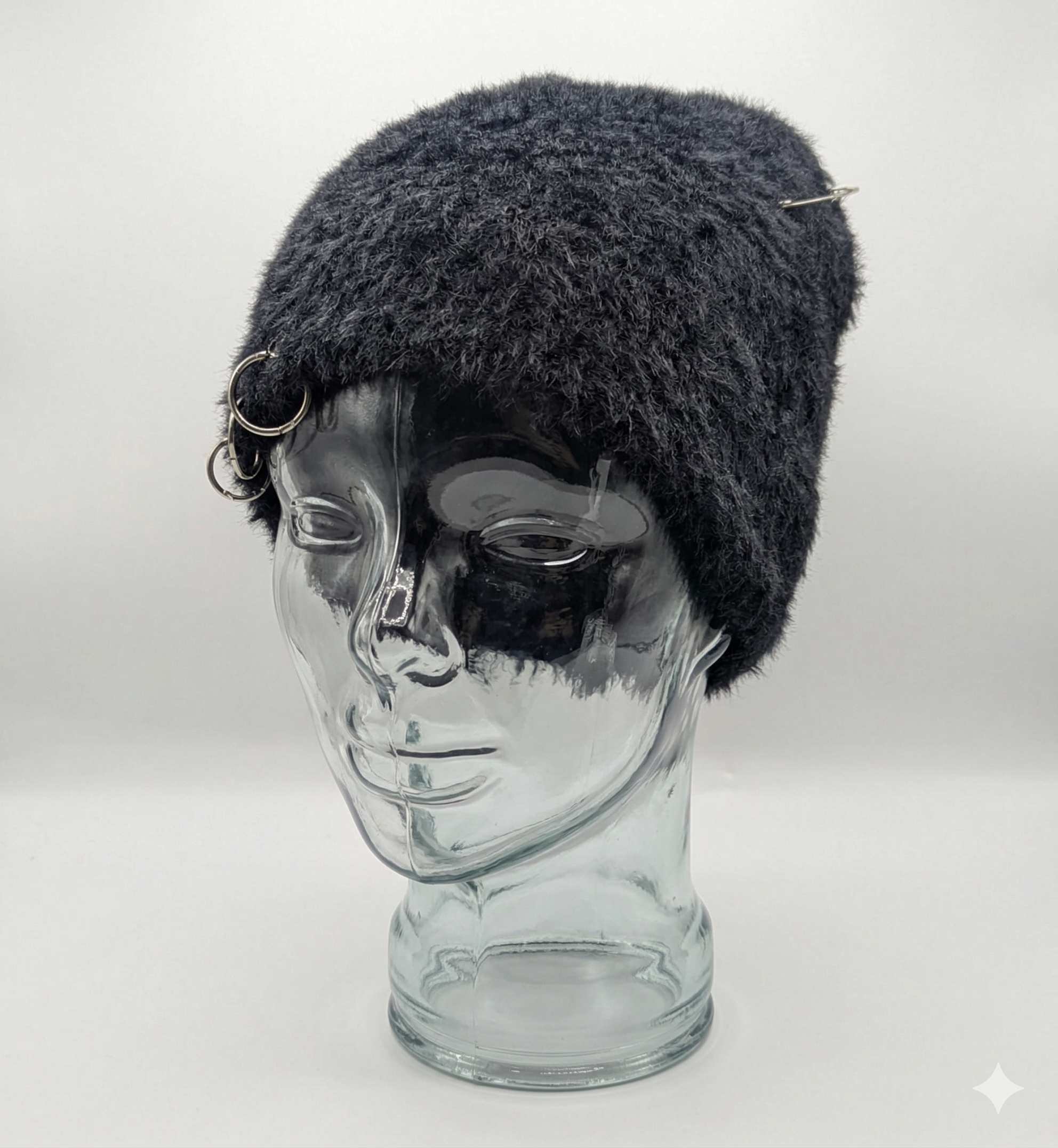 Black Fuzzy Pierced Beanie