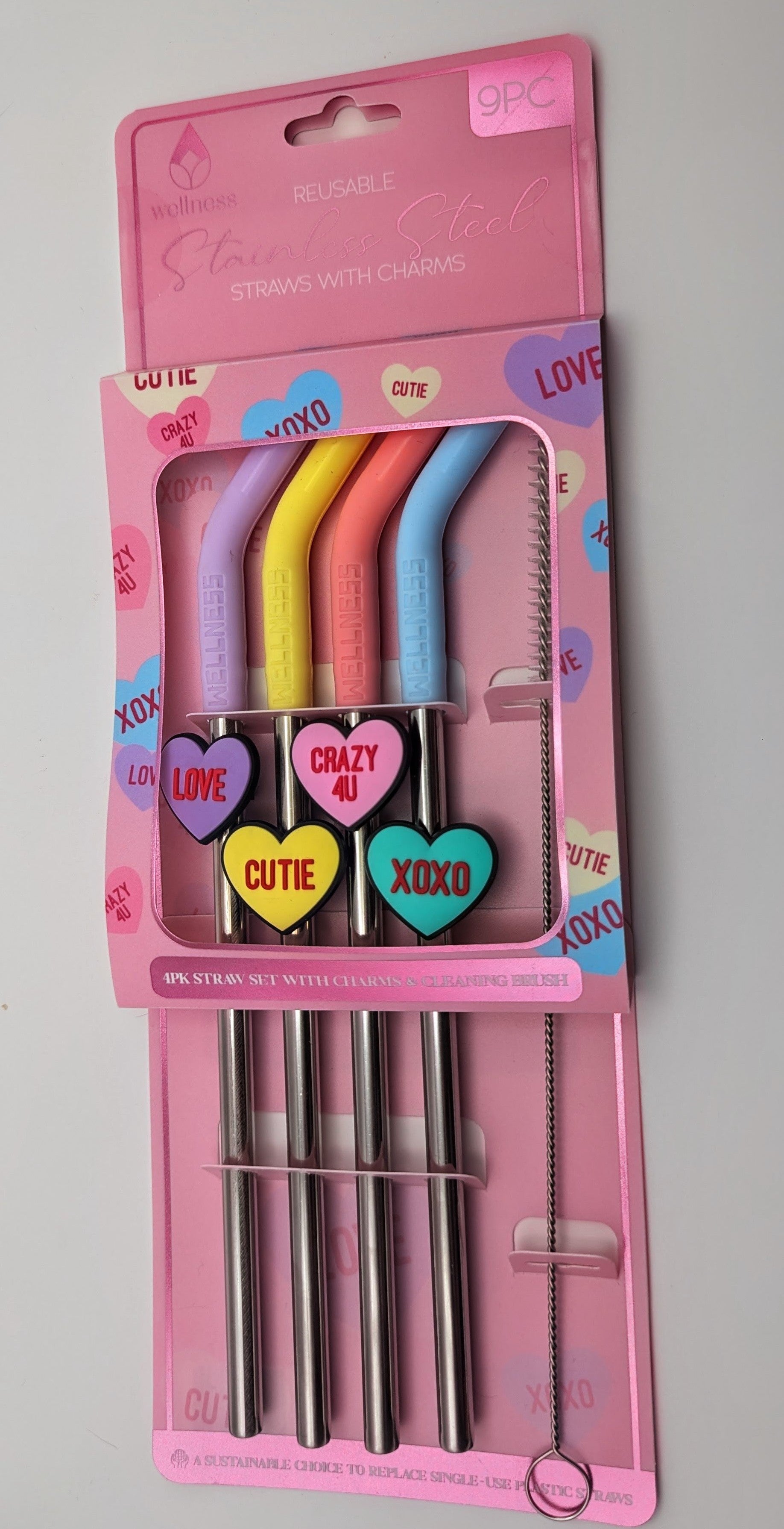 "Conversation Heart" Stainless Steel Straw Set