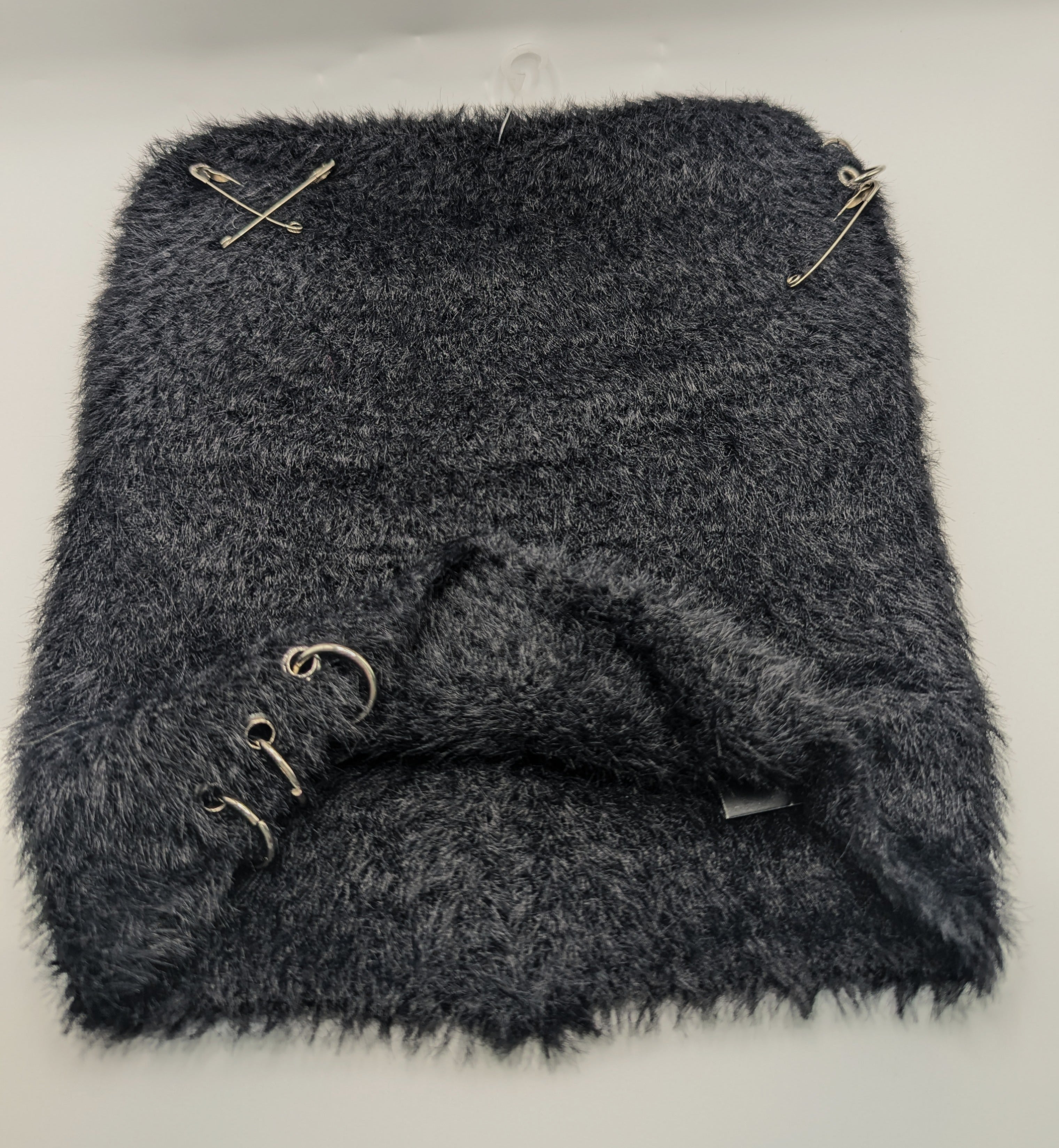 Black Fuzzy Pierced Beanie