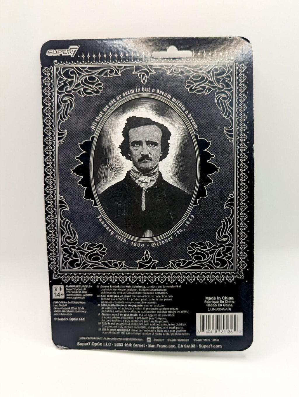 Super7 Edgar Allan Poe (Grayscale) ReAction Figure