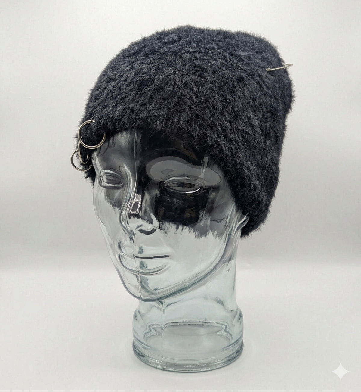 Black Fuzzy Pierced Beanie